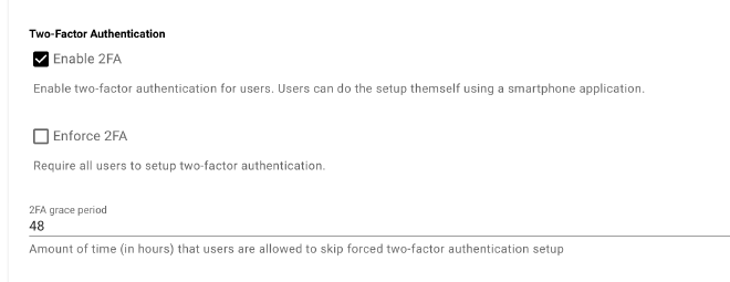 2FA System settings